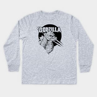 Black White Godzilla Kids Long Sleeve T-Shirt